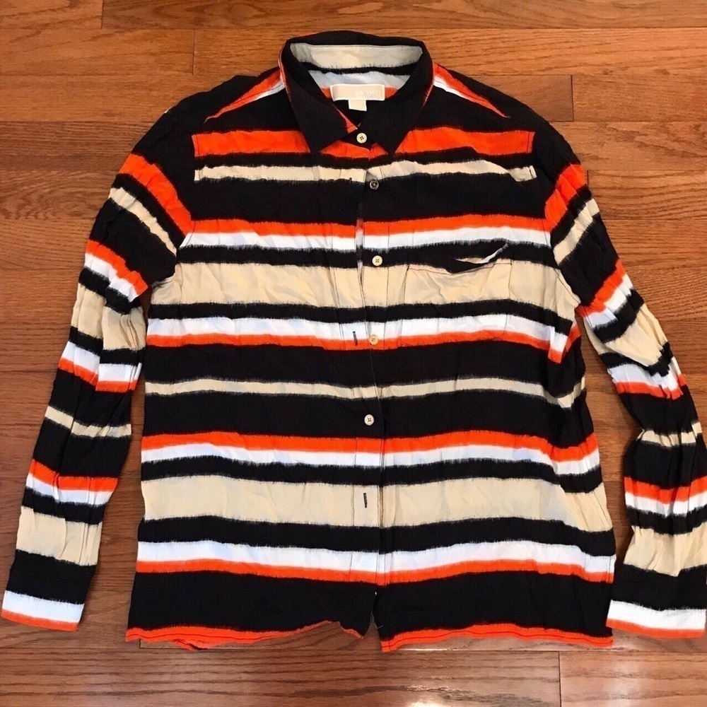 MICHAEL KORS COLOR BLOCK SYRIPE BLOUSE LARGE